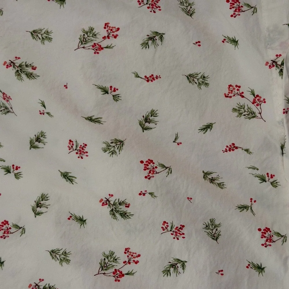 Ralph Lauren Mackenzie Holly Queen Size Flat Bed Sheet Case Berry Red Green Xmas